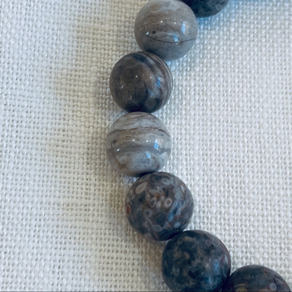 Handcrafted Fossil Coral Beaded Stretch Bracelet 10mm Gemstones & Silver-Plated - Picture 7 of 10